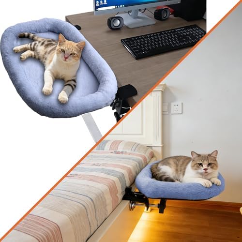 Cat Desk Bed&Cat Hammock for Desk and Bedside,90°Rotating&Height Adjustable