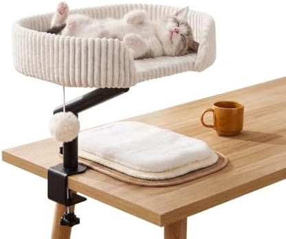 Angoily Cat Bed, Clamp-on Desk Cat Bed with 3 Mat 360 Rotation Perch