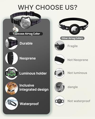 AirTag Cat Collar, Reflective Breakaway Cat Collar, Hidden Holder with Bell