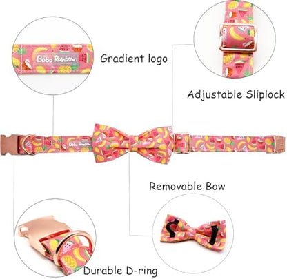Dog Collar- Fruit Print Adjustable Pet Bow Collar Girl or Boy Puppy Collars Bowtie Cute Soft Duarble Collars for Small Medium Large Dog
