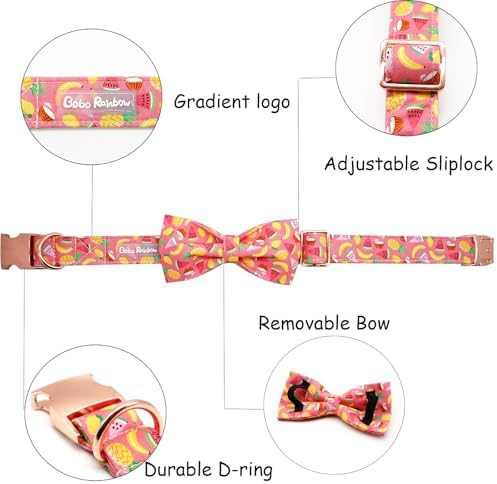 Dog Collar- Fruit Print Adjustable Pet Bow Collar Girl or Boy Puppy Collars Bowtie Cute Soft Duarble Collars for Small Medium Large Dog