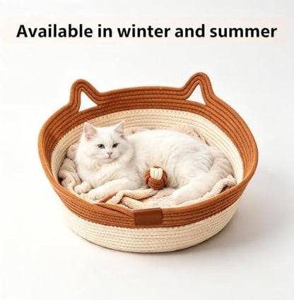 Large Instinct Basket, Stimulicat Handwoven cat Basket Rope Cotton Eliminates Bed Rejection Round Pet Basket, Boho Catbed for Cats Handwoven