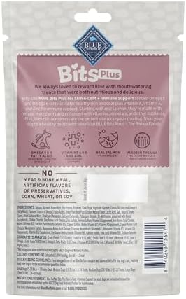 Blue Buffalo Blue Bits Plus Skin & Coat and Immune Support Daily Benefit Dog Treats, Soft & Chewy Salmon Morsels, 3.5-oz. Bag (Pack of 2)
