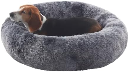 33 in Faux Fur Donut Dog Bed for Medium Plus Dogs,Tie-dye Grey