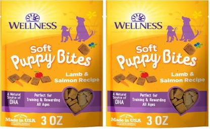 Wellness Soft Puppy Bites Dog Training Treats, Natural, Grain Free, Lamb and Salmon Recipe, 3 oz Bag (Pack of 2)