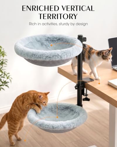 Double Cat Desk Bed, Purrlato Lockable 360° Swivel, Steel Frame, 15.7-Inch