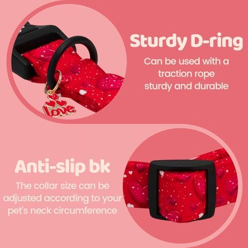 Valentine's Lovely Red Heart Print Dog Collar for Large Dogs