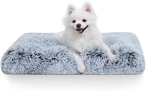 Small Dog Bed Crate Pad 24", Washable Puppy Beds, Plush Pet Mat Grey