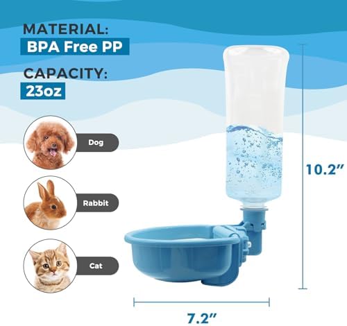VANNON Anti-Splash Pet Water Bowl for Crates, 23oz Gravity Dispenser, Blue