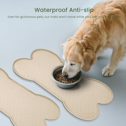 PWTAA Dog Food Mat Anti-Slip Silicone Dog Bowl Mat Thicker Pet Placemat Waterproof Cat Feeder Pad with Raised Edge Puppy Kitten Feeding Mats Suitable Small Medium-Sized Dogs Cats Eating Tray - 2PCS