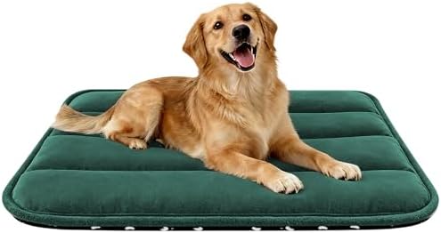 Dog Bed Mat, Reversible Dog Crate Pad with Washable Kennel Mat and Soft Foam, Flat Pet Bed for Dogs & Cats, for Crates Carriers & Travel (Green, 34" L*20" W*1.5" Th)