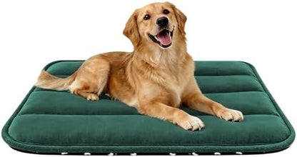 Dog Bed Mat, Reversible Dog Crate Pad with Washable Kennel Mat and Soft Foam, Flat Pet Bed for Dogs & Cats, for Crates Carriers & Travel (Green, 34" L*20" W*1.5" Th)
