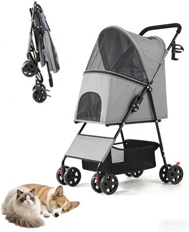 Pet Stroller for Small Dogs Cats, Lightweight Foldable Dog Stroller-Gray