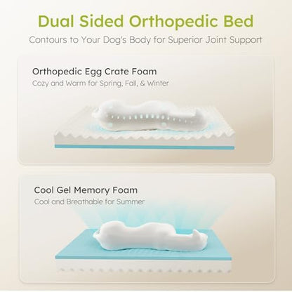 CWAWZ Extra Large Dog Bed, Orthopedic Dog Bed with Cooling Gel Memory Foam, Waterproof XL Pet Bed with Removable Washable Cover, 42" Pet Sofa Couch Dutch Velvet with Bone Toy, Light Gray