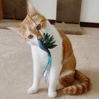 miwoowim 35" Steel Wire Cat Wand Toy & 6PCS Realistic Feather Bird Refills