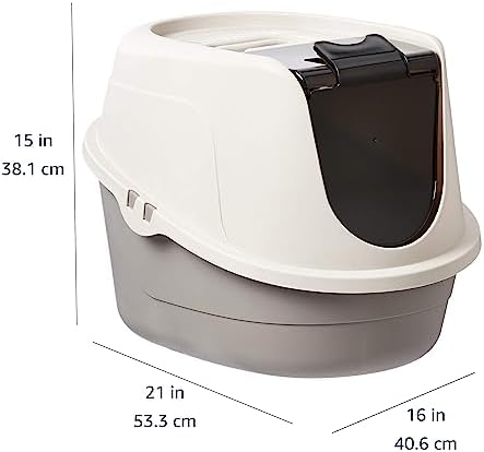 Amazon Basics No-Mess Hooded Enclosed Cat Litter Box with Odor Control and Swinging Door, Standard, 21" x 16" x 15", Multicolor
