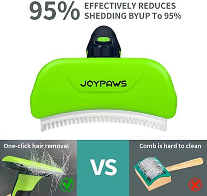 Pet Grooming Brush for Dogs and Cats, Green, Effectively Reduces Shedding by Up to 95%, Self-Cleaning, Long or Short Hair Remover for Medium Dogs & Cats
