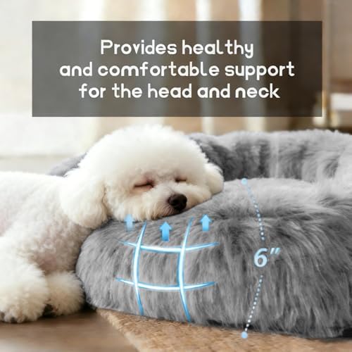 Comfort Donut Dog Bed for Small Dogs, Cat Bed & Pet Bed for Indoor Use, Medium Size with Soft Plush, Round Dog Beds for Large Dogs and Cats (Light Gray, 20''Lx20''Wx8''Th)