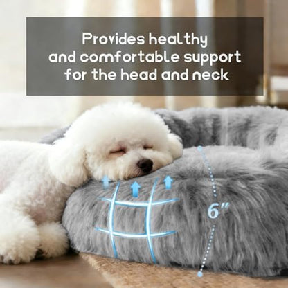 Comfort Donut Dog Bed for Small Dogs, Cat Bed & Pet Bed for Indoor Use, Medium Size with Soft Plush, Round Dog Beds for Large Dogs and Cats (Light Gray, 20''Lx20''Wx8''Th)