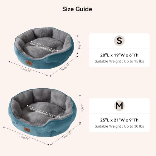 Asvin Small Dog Bed for Small Dogs, Cat Beds for Indoor Cats, Pet Bed for Puppy and Kitty, Extra Soft & Machine Washable with Anti-Slip & Water-Resistant Oxford Bottom, Teal, 20 inches