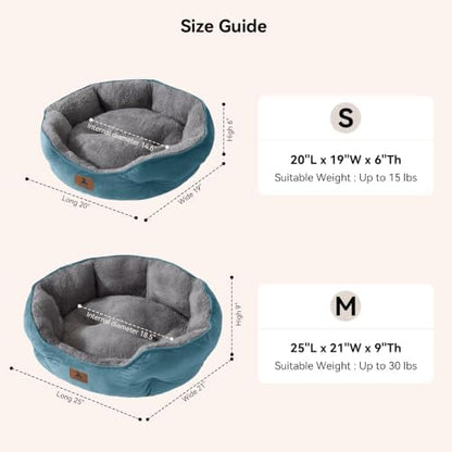 Asvin Small Dog Bed for Small Dogs, Cat Beds for Indoor Cats, Pet Bed for Puppy and Kitty, Extra Soft & Machine Washable with Anti-Slip & Water-Resistant Oxford Bottom, Teal, 20 inches