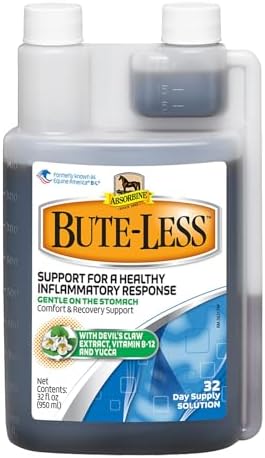 Absorbine Bute-Less Long-Term Horse Comfort & Recovery Supplement Solution, Gentle on Stomach, Devil's Claw, Vitamin B-12, Yucca, 32oz / 32 Day Supply