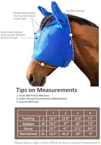 Harrison Howard UV-Proof Multi-Function Fabrics Thick Fleece Padding Horse Fly Mask Half Face with Ears Signature Blue Arabian Medium