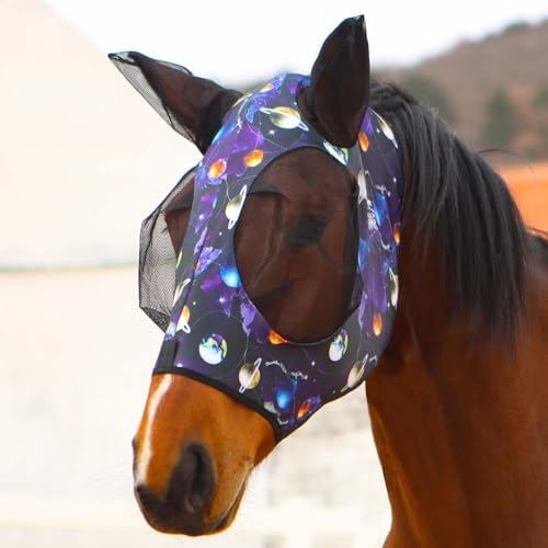 Harrison Howard Super Comfort Stretchy Fly Mask Large Eye Space with UV Protection Soft on Skin with Breathability Star Large