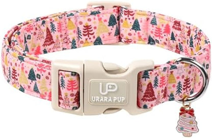 Christmas Dog Collar, Pink Christmas Tree for Dogs, Adjustable Pet Collar with Cute Xmas Tree Pendant, Festive Winter Dog Accessories for Small Medium Large Dogs XS