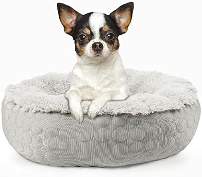 Hachikitty Dog Donut Round Calming Bed, Fluffy Bed for Medium Large Dogs, Double Sided with Warm & Cool Sides (24"x24"x7", Grey)
