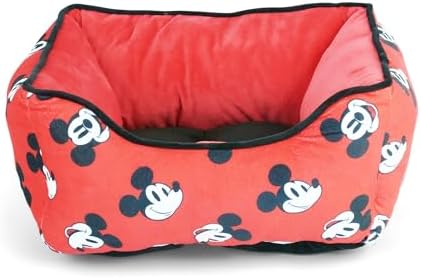Disney Dog Bed, Mickey Mouse Expressions Scattered Red, Cuddler