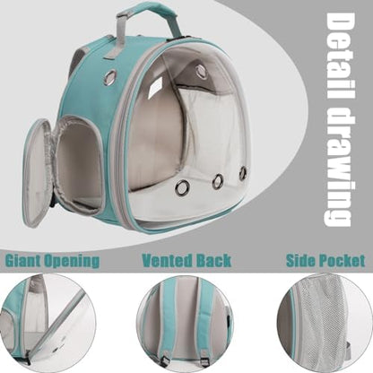 Hamster Backpack Carrier, Bearded Dragon Carrier Backpack with Clear Bubble Window,Small Animal Travel Backpack for Sugar Glider Hedgehog Rat Parrot, Airline Approved (Blue, Backpack)