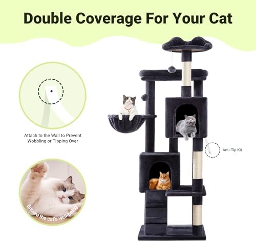 Allewie 64 Inches Multi-Level Cat Tree Tower for Indoor Cats, Dark Grey