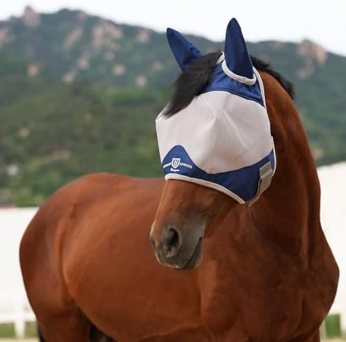 Harrison Howard Half Face Horse Fly Mask UV Protection and Breathable for Equine Use Comfortable Navy L