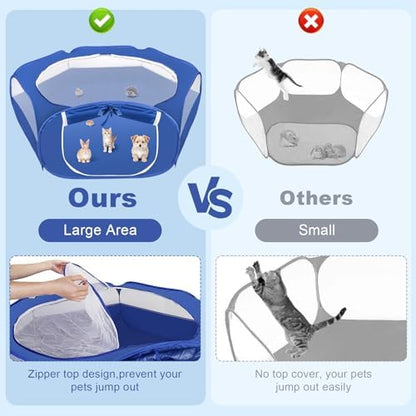 Fortable Small Pet Playpen with Top Cover Indoor Outdoor Use, Blue