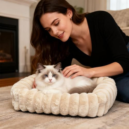 Tiny Pet Bed for Extra Small Dogs & Cats, Square Washable 18x14 Cat Bed with High Sides, Rectangle Calming Cat Beds for Indoor Kittens and Puppy, Soft Comfy Very Small Sofa for Pets Cozy Sleep, Beige