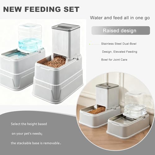 Elevated Dog Bowls Set, 1 Gallon Automatic Gravity Food Feeder & Water Dispenser with Stainless Steel Bowls, Adjustable Elevated Feeder for Small Medium Large Dogs, Anti-Choking & Neck Protection