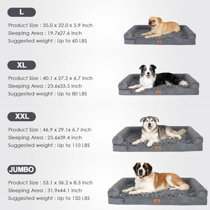 Orthopedic Dog Bed for Medium Dogs, Egg-Crate Foam with Bolster, L