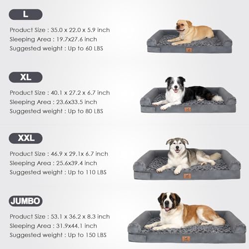 Orthopedic Dog Bed for Medium Dogs, Egg-Crate Foam with Bolster, L