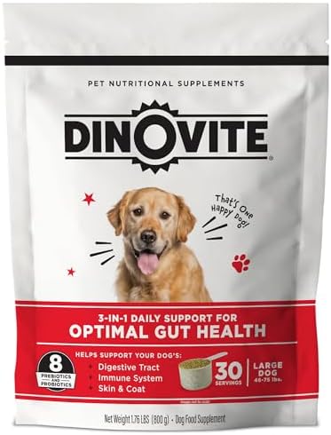 Dinovite Probiotics for Large Dogs, Probiotic Food Topper, 30 Servings