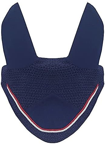 Horse Fly Bonnet Double Piping Ear Net Fly Veil Mask Breathable Cotton Crochet Horse Tack (Pony, Navy Blue)