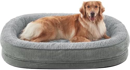 JOEJOY Orthopedic Dog Beds Large Sized Dog, XL Egg-Crate Memory Foam Pet Couch Bed with Bolster Sides, Waterproof Lining, Removable Washable Cover & Non-Slip Bottom, Light Grey