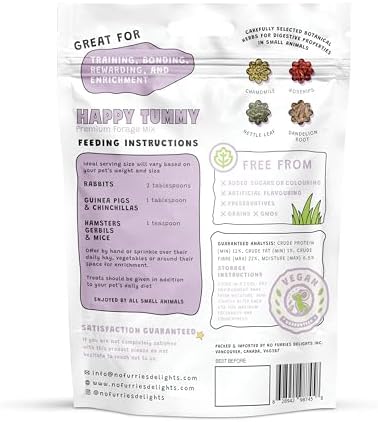 Premium Forage Mix,100% All Natural Botanical Herb Treat for Rabbit Hamster Guinea Pig Chinchilla Chicken Gerbil Degu & Other Small Animals (Happy Tummy Forage Mix 30g)