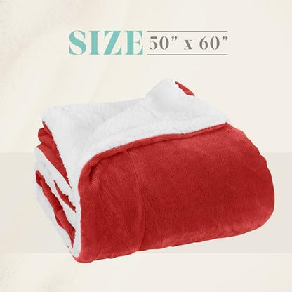 Elegant Comfort Reversible and Ultra-Plush Flannel Fleece Sherpa Throw- Lightweight Soft and Cozy- All Season Decorative Throw, Perfect for Lounging, 50 x 60 inches, Red