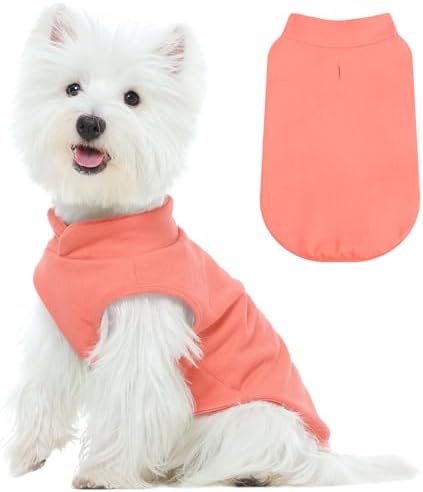 FUAMEY Dog Fleece Vest for Small Dogs,Warm Stretchy Dog Sweatshirts Pullover with Leash Hole Dogs Sweater Soft Pet Turtleneck Cozy Pet Vest Lightweight Sleeveless Orange S