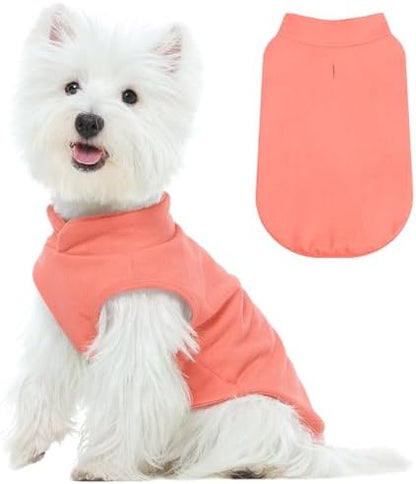 FUAMEY Dog Fleece Vest for Small Dogs,Warm Stretchy Dog Sweatshirts Pullover with Leash Hole Dogs Sweater Soft Pet Turtleneck Cozy Pet Vest Lightweight Sleeveless Orange S