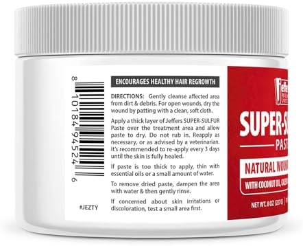 Jeffers Super Sulfur Natural Healing Paste for Dogs, Cats & Horses 8 oz – Wound Care, Skin & Coat Support for Animals, Soothes Itching & Inflammation, Dry Rough Flaky Skin, Hot Spots, Paw, Hoof Care