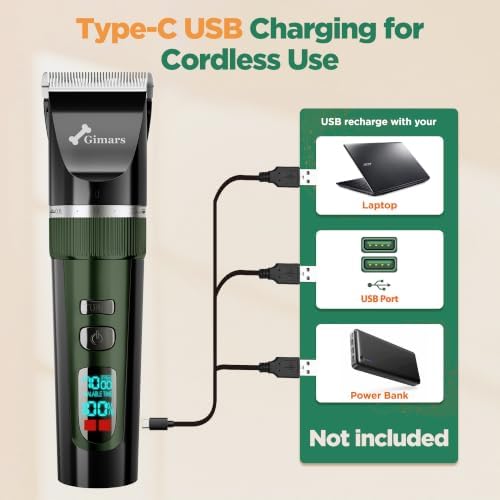 Gimars 4 in 1 Powerful 7000RPM Dog Clippers for Grooming with Replacement Blade, Professional Cordless Low Noise 55dB Pet Clippers, Dog Hair Clipper and Dog Shaver Kit for Thick Hair, Cat and Horse