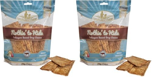 Fieldcrest Farms Nothin to Hide Flip Chips Dog Chews - Natural Rawhide Alternative Treats for Dogs, Collagen Based Snack for Moderate Chewers Up to 35lbs, Beef Flavor (Pack of 2)