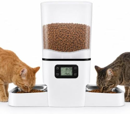 Automatic Cat Feeder for 2 Cats & Small Dog, 6L Large Capacity for Dry Food